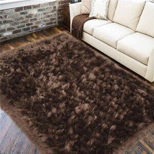 Soft Fluffy Faux Fur Rugs for Bedroom Bedside Rug 3x5, Washable Furry Area Rug